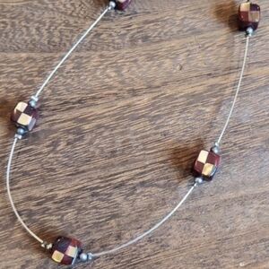Floating Garnet & Mother of Pearl Cube Bead Necklace w/ Extender